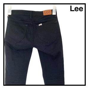 Lee　ストレッチブラックデニムパンツ　ジーンズ　革パッチ　日本製　XS