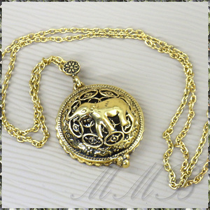 [PENDANT NECKLACE] Vintage ヴィンテージ ゴールド 虫眼鏡 老眼鏡 拡大 ルーペ レンズ ペンダント ネックレス 象(ゾウ) 【送料無料】