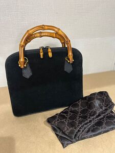 １円スタート OLD GUCCI グッチ バンブー 2WAYバッグ スエード ブラック ハンドバッグ レディース ゴールド金具