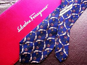 ♪今週の特売980円～♪1033♪状態並品【Ferragamo】フェラガモ 【ホルン バッグ 柄】ネクタイ♪