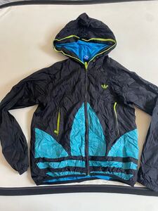 セール即決1円　米国製 adidas アディダス ジャケット ナイロン ジャケット パーカーナイロン ブルゾント　ジャージ　デカロゴ　