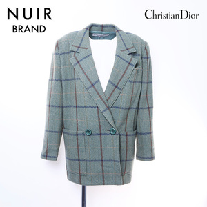 クリスチャンディオール Christian Dior ジャケット チェック ウール グリーン