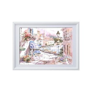 【新品】マリリン・シマンドル絵画額■白いフレーム・花の絵・風景画「ウォーターフロントヴィレッジ」