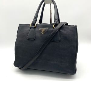 1円 プラダ PRADA ショルダーバッグ 2way レザー ハンドバッグ トートバッグ ブラック 黒 大容量 A4 ゴールド金具 