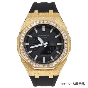 G-SHOCK GA2100GB GARISH メタル カスタム フロステッドゴールド ラバーバンド バゲットCZベゼル カシオーク ブラックベルト ステンレス製