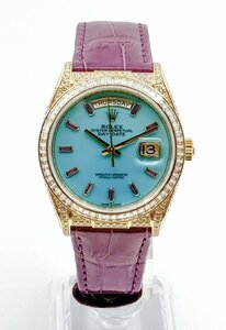 【未使用】ROLEX/ロレックス Daydate デイデイト128458TBR ターコイズ10Pサファイア文字盤 K18YG ダイヤモンド 腕時計 #PT025