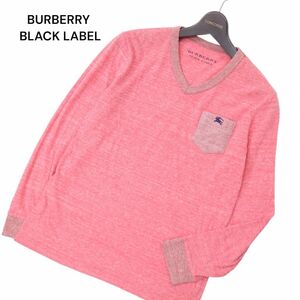 BURBERRY BLACK LABEL バーバリー ブラックレーベル 通年 ホース刺繍★ 長袖 カットソー ロンTシャツ Sz.2　メンズ 日本製　C4T06790_7#F