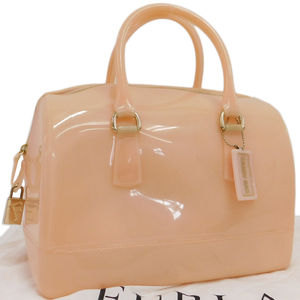 1円 ■ 極美品 フルラ ハンドバッグ ピンク系 PVC キャンディ 普段使い お出掛け FURLA ■E.Blg.pS-17