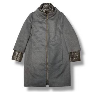 極美品●XL HERNO 2433 ダウンジャケット 最高級 カシミヤ100% ロングコート 40 ダウン切り替え 着脱可 グレー ヘルノ ロング丈