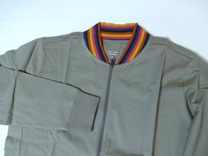 新品未使用 ポールスミス Paul Smith 衿リブ　アーティストストライプ　長袖ジップアップ　M　ライトカーキ　春に　PAUL SMITH 