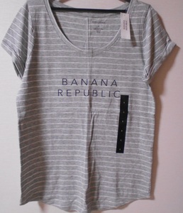 バナナリパブリック ボーダー グレー ロゴ Tシャツ S ☆彡 タグ付き新品 カットソー BANANAREPUBLIC