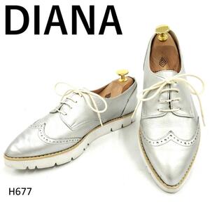 シルバーで可愛い★ダイアナ　レースアップポインテッドトゥシューズ　ウイングチップ DIANA　23cm ウィングチップ