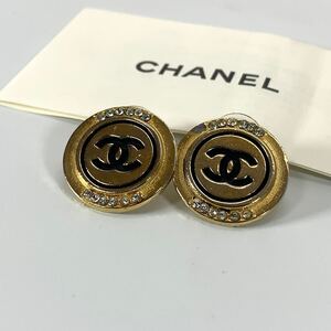 １円～高級品 美品 CHANELシャネル ヴィンテージ ココマーク ピアス ゴールドアクセサリー スタッズ ビジュー 刻印 ブラック ゴールド