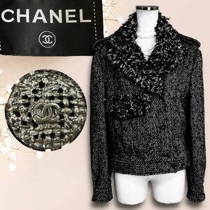 ☆美品☆CHANEL 12SS Wool Alpaca Tweed Jacket Coat モーターサイクル アルパカ ジャケット コート ココボタン P44 ツイード ALPACA