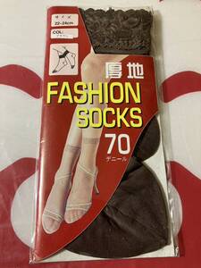 厚地 fashion socks 70デニール ブラウン クルーソックス 靴下