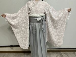 レンタルよりお得！可愛い袴とブラック可愛いブーツ23.5cm のセット推し活袴で可愛くカフェ巡り 簡単着用！着物襟と袖口レース付！クーポン