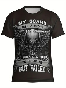 サイズ　XXXL　ブラック地　スカル　MY SCARS　デザイン　メンズ　半袖　Tシャツ　黒　大きいサイズ　９・００３