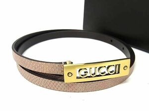 1円 ■新品同様■ GUCCI グッチ 90725 リザード型押しレザー ゴールド金具 ベルト 表記サイズ 70・28 レディース ピンク系 FD2978