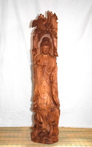 大仏様 オーストラリア白檀 高さ約89㎝ 一本彫り 仏像 木製　彫刻 仏教美術 長期保管品 【e1-t-36】
