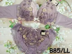 b8523◆B85 LL◆ブラショーツセット 脇高 美谷間 ロマンティック花 紫