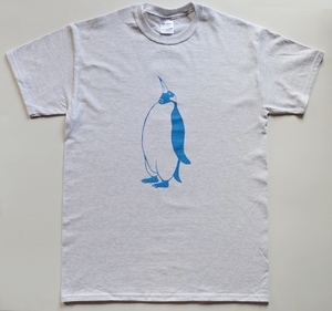 ペンギンＴシャツ、グレー、半袖Ｌ，メンズ、送料無料、penguin