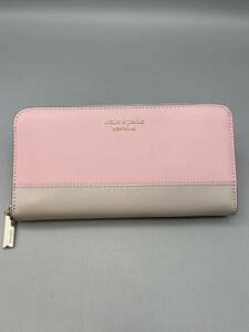 Y03093　　未使用 kate spade ケイトスペード ラウンドファスナー ピンク ベージュ 長財布 美品