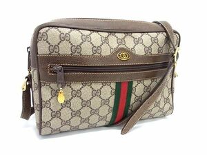 1円 ■美品■ GUCCI グッチ 378 001 4071 オールドグッチ ヴィンテージ シェリーライン PVC×レザー ショルダーバッグ ブラウン系 FJ0228