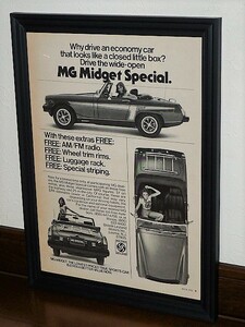 1976年 USA 70s vintage 洋書雑誌広告 額装品 MG Midget Special ミジェット スペシャル / 検索 店舗 ガレージ 看板 ディスプレイ (A4size)