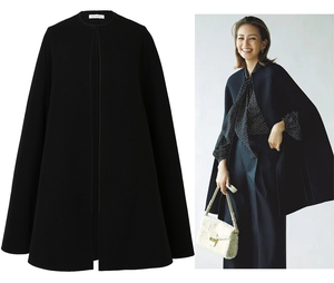 eclat/CLASSY掲載*MADISONBLUE マディソンブルー 定番ケープコート REVER SIDE SLIT CAPE 黒 ブラック 00 XS 新品同様 美品