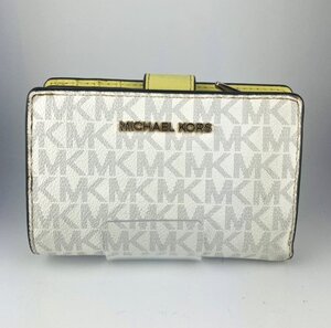 【77】 中古品 マイケルコース MICHAEL KORS 二つ折り 財布 レディース ブランド 人気 ホワイト系 イエロー系