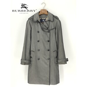 A9798/訳あり 秋冬 BURBERRY バーバリー ロンドン コットン レザー使い コットン ベルト付き ロング トレンチコート M程 40灰色 レディース