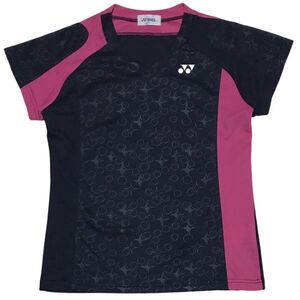 【美品】YONEX ヨネックス テニス バトミントン ユニフォーム 公式 ゲームウェア 半袖 VネックTシャツ レディース Sネイビー 速乾 正規