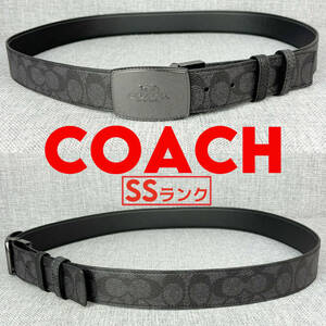 定価42,900円★未使用 COACH コーチ メンズ シグニチャーベルト リバーシブル PVC＆本革 グレー×黒 現行モデル