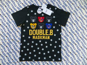 日本製/新品★ミキハウスDB★Double_B★マスクベア ブラックベア 半袖Tシャツ ブラックベアのプリントと刺繍が可愛いデザインの半袖Tシャツ