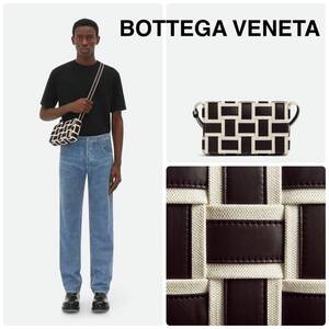 【現行品 ・美品 定価¥ 429,000】　BOTTEGA VENETA　ウーブンキャンバス クロスボディバッグ　カセット ナチュラル/フォンデンテ