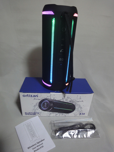 【ortizan：ブルートゥース スピーカー】X30：Bluetooth 5.3、防水、大音量：40W、RGB：LEDライト付き（保管品：中古・美品）