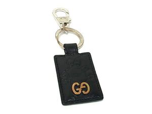 1円 GUCCI グッチ グッチシマ GG柄 レザー キーリング キーホルダー バッグチャーム メンズ レディース ブラック系×シルバー系 FF8221