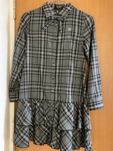 送料込*USED*POM PONETTE*チェック柄シャツワンピース*M(150)*グレー系*ポンポネット