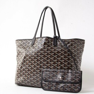 ★1円スタート★GOYARD ゴヤール サンルイPM トートバッグ ポーチ付き ショルダーバッグ レザー ゴヤールキャンバス ブラック ブラウンJ324