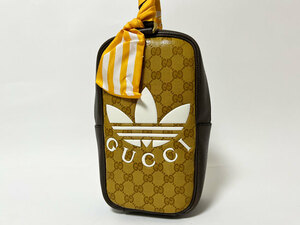 送料無料 GUCCI adidas グッチ アディダス GG ミニ トップ ハンドルバッグ クラッチバッグ ツイリー付き 702387 703568 超美品