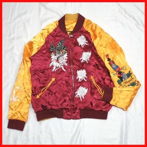 ★ED HARDY/エドハーディー リバーシブル スカジャン M/メンズL相当/ワインレッド/イエロー/2000年代/ヴィンテージ&1832500028