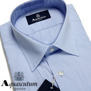 【新品】定価2.6万 アクアスキュータム Aquascutum《確かな作りの日本製》レギュラーカラー ドレス ビジネス 長袖シャツ 41-84 サックス