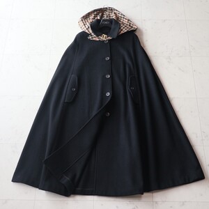 新品同様★DAKS ダックス★Italy製★1枚仕立て★ウール★フードハウスチェック ポンチョコート size 9～M相当～