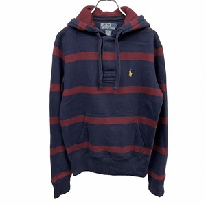 ラルフローレン Polo by Ralph Lauren プルオーバー パーカー 裏起毛 ボーダー 長袖 綿×アクリル S ネイビー×ボルドー レディース