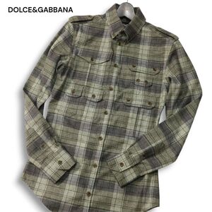 【美品】D&G ドルチェ＆ガッバーナ 秋冬★ 長袖 チェック柄 ウール ミリタリー シャツ Sz.44 メンズ　I4T03928_B#B