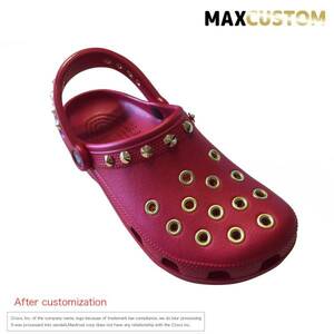 クロックス crocs パンク 純金メッキ カスタム 22cm-29cm 赤 新品 ペッパーレッド クラシック ケイマン ジビッツ classic custom MAXCUSTOM