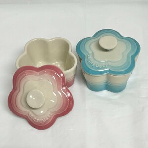 キングラム[27]LE CREUSET ル・クルーゼ SMALL RAMEKIN FLEUR WITH LID スモール ラムカン フラワー 2個セット ★美品★【送料無料】