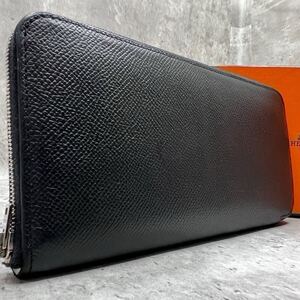 【極美品 A刻印】エルメス HERMES アザップ シルクイン 長財布 ラウンドファスナー エプソン 黒 ブラック メンズ レディース 馬柄 2017年