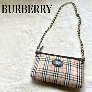 希少 BURBERRY ノバチェック チェーン ショルダーバッグ レザー ロゴ バーバリー