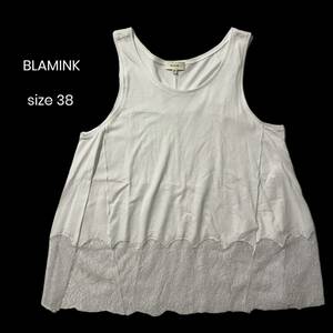 美品 BLAMINK ブラミンク ノースリーブ タンクトップ キャミソール レース 花柄 白 ホワイト レディース トップス 日本製 サイズ 38